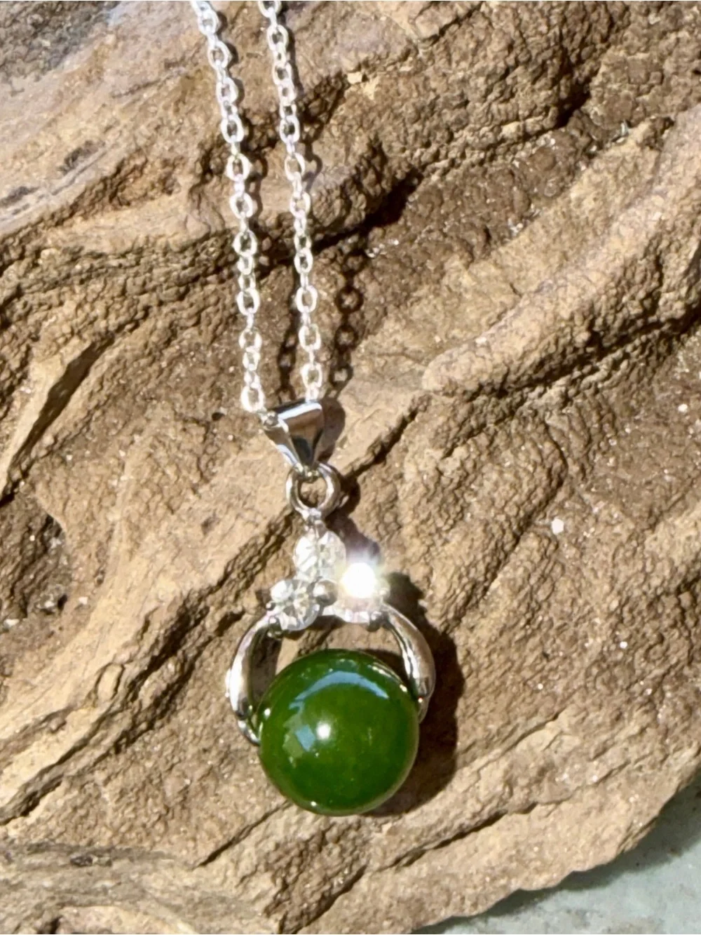 New Rare Jadeite Stone Green 925 Sterling Silver White Sapphire Artisan Necklace